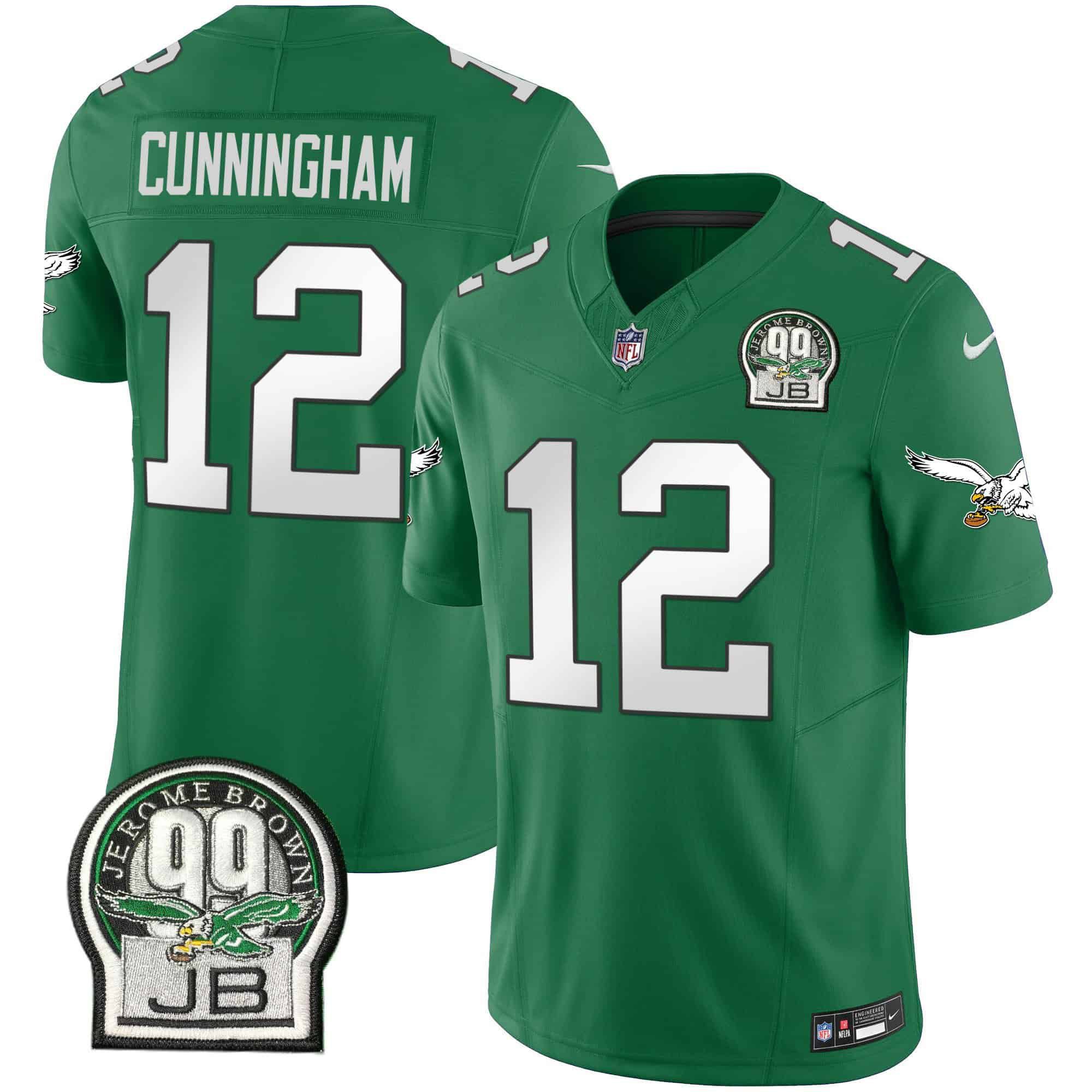Men Philadelphia Eagles #12 Cunningham Green 2024 Nike Jerome Brown Patch Alternate Limited NFL Jersey style 1